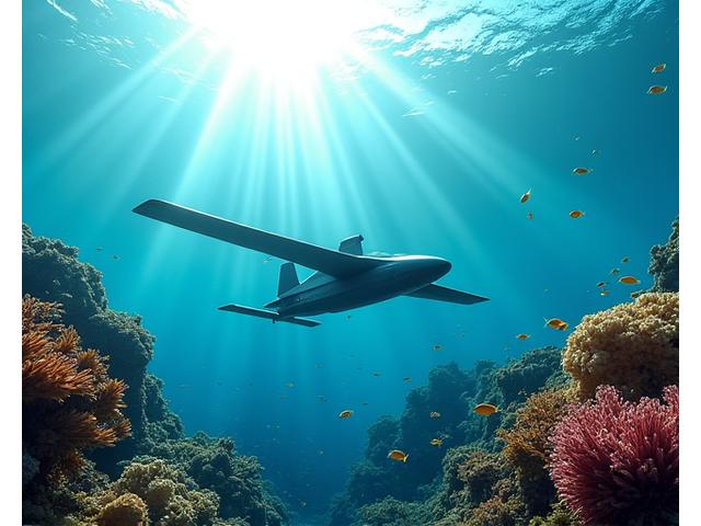 水中ドローンがカラフルなサンゴ礁を撮影している様子