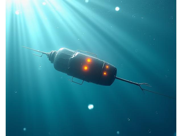 精密な潮位センサーが海中でデータを測定している様子。